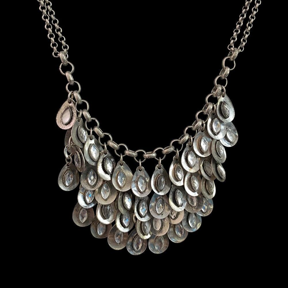 Premier Designs Necklace Crystal Falls 16" Antiqued Matte Silver Statement